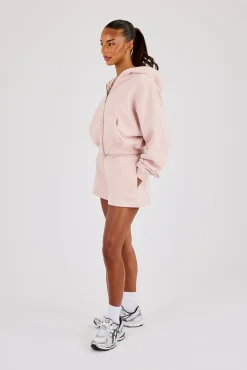 Cernucci Cropped Zip Through Hoodie & Embroidered Short - Dusty Pink
