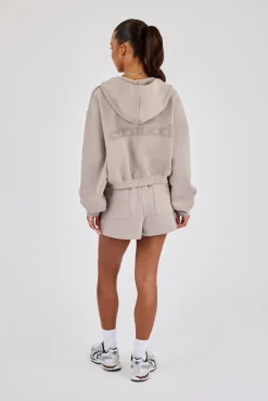 Cernucci Cropped Zip Through Hoodie & Embroidered Short - Stone