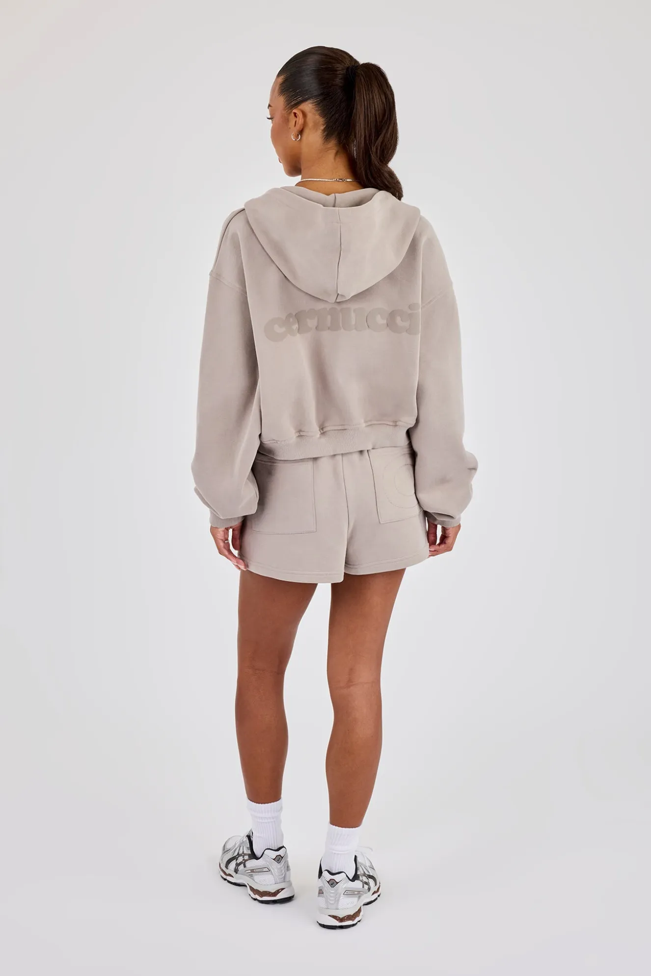 Cernucci Cropped Zip Through Hoodie & Embroidered Short - Stone