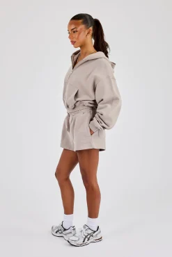 Cernucci Cropped Zip Through Hoodie & Embroidered Short - Stone