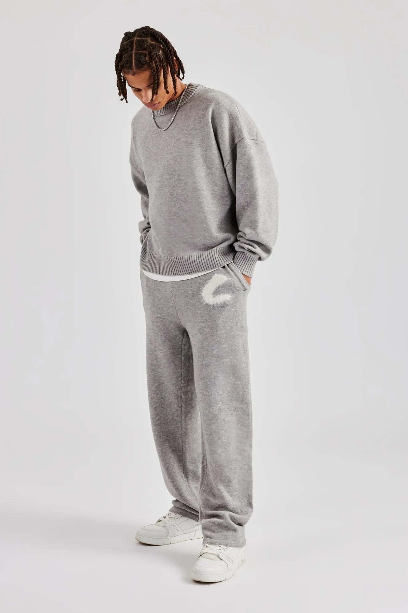 Cernucci Fluffy Intarsia Sweater & Jogger - Grey