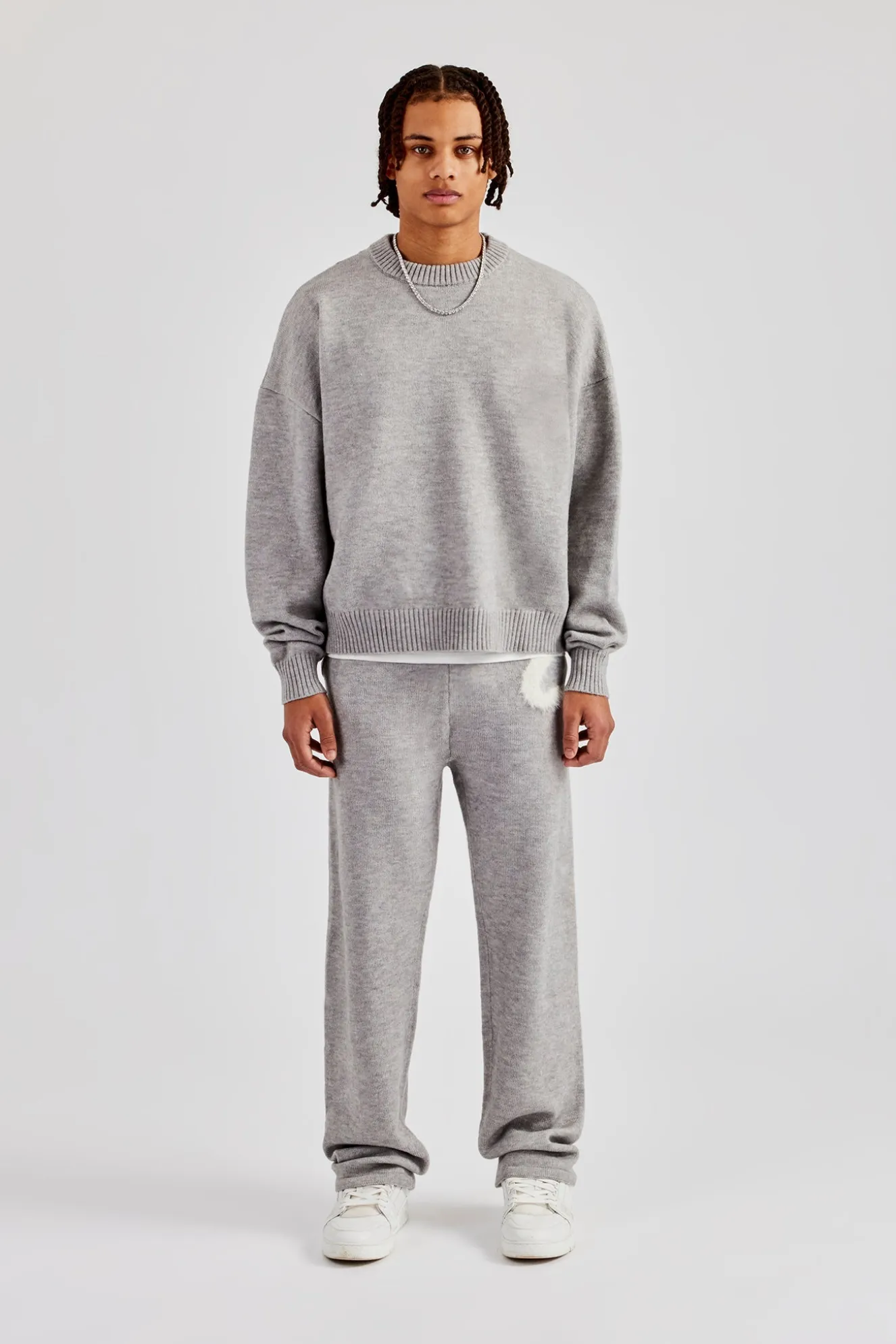 Cernucci Fluffy Intarsia Sweater & Jogger - Grey