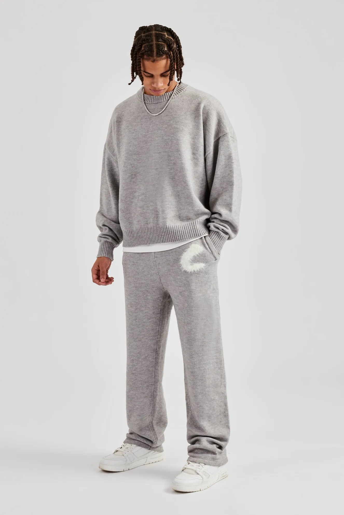 Cernucci Fluffy Intarsia Sweater & Jogger - Grey