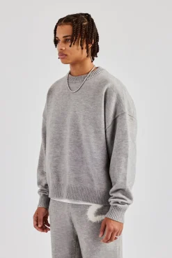 Cernucci Fluffy Intarsia Sweater - Grey