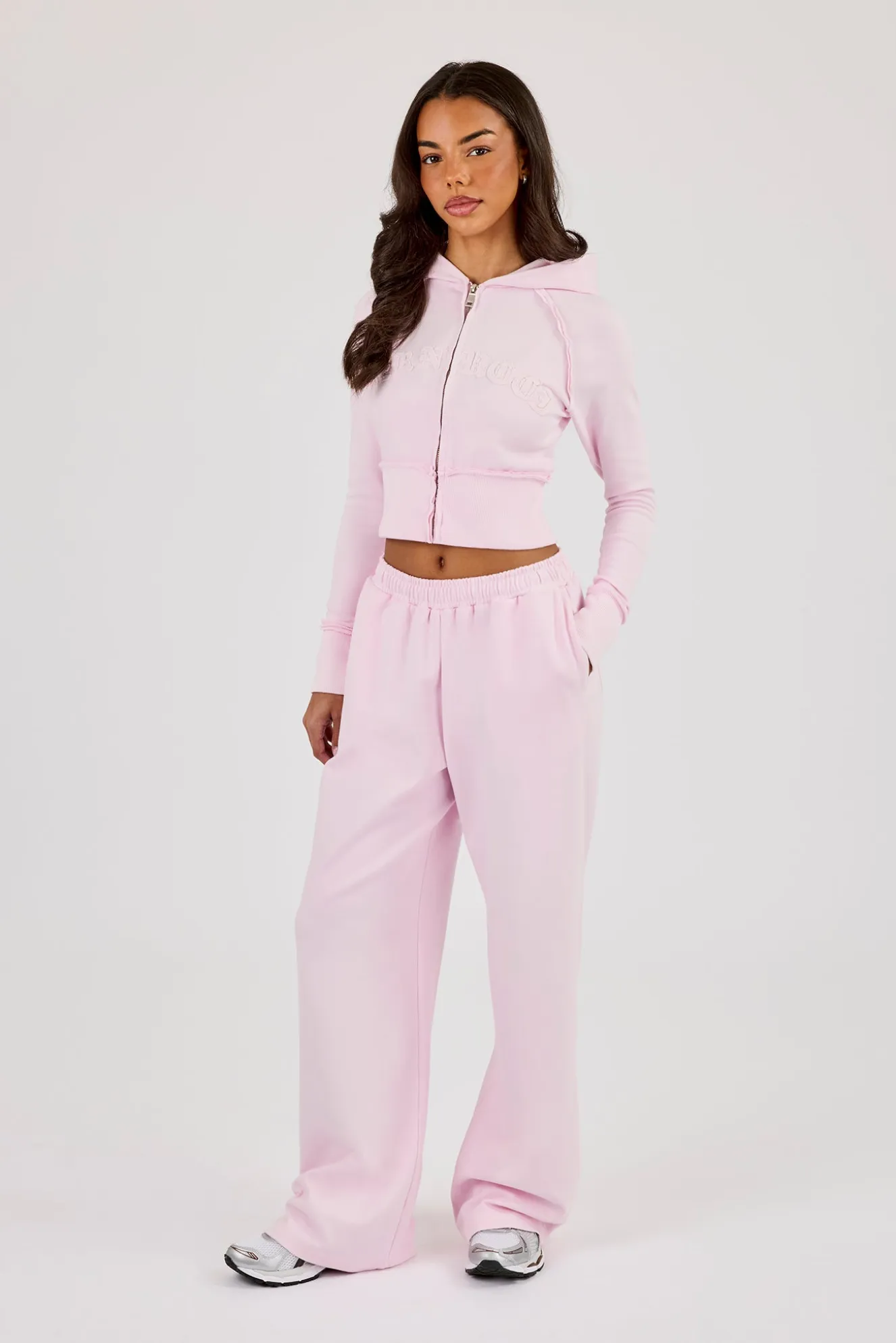 Cernucci Gothic Applique Fitted Zip Through Hoodie & Wide Leg Jogger - Pink
