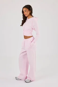 Cernucci Gothic Applique Fitted Zip Through Hoodie & Wide Leg Jogger - Pink