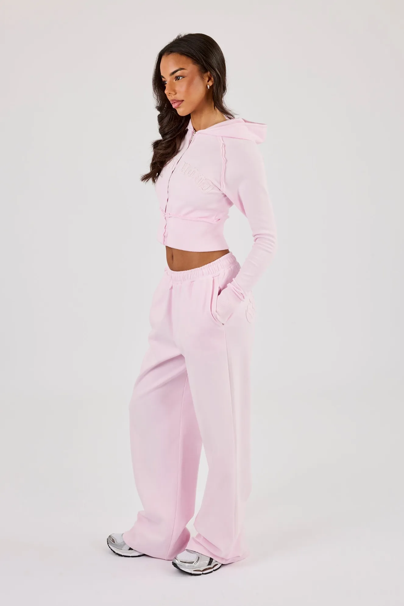 Cernucci Gothic Applique Fitted Zip Through Hoodie & Wide Leg Jogger - Pink