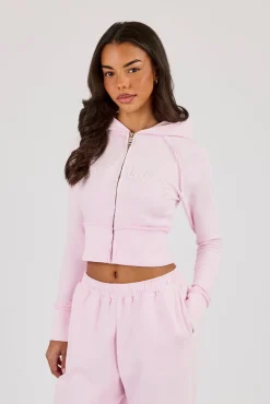 Cernucci Gothic Applique Fitted Zip Through Hoodie - Pink