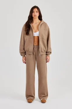 Cernucci Oversized Zip Through Hoodie Wide Leg Jogger - Taupe