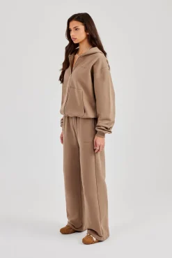 Cernucci Oversized Zip Through Hoodie Wide Leg Jogger - Taupe