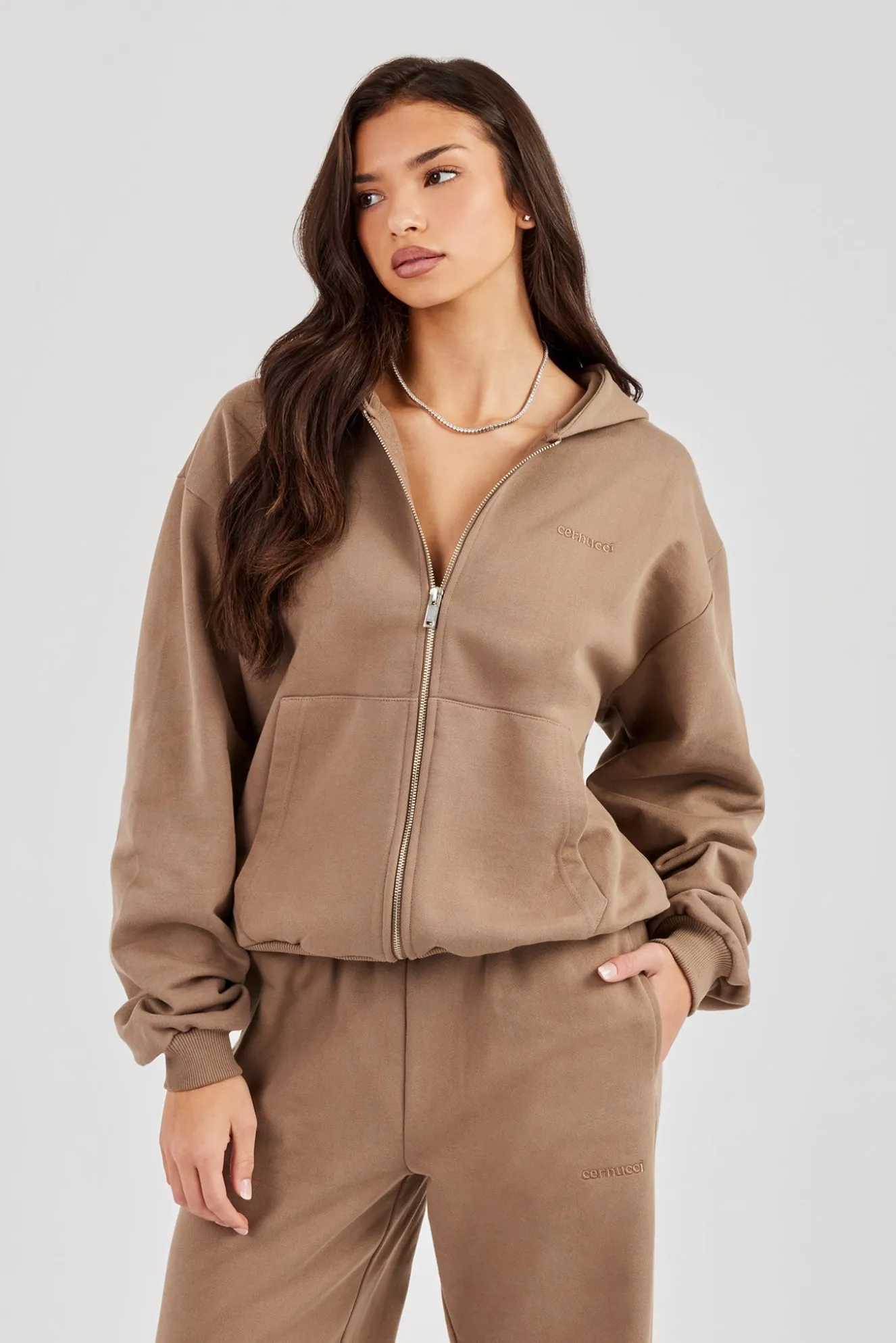 Cernucci Oversized Zip Through Hoodie - Taupe