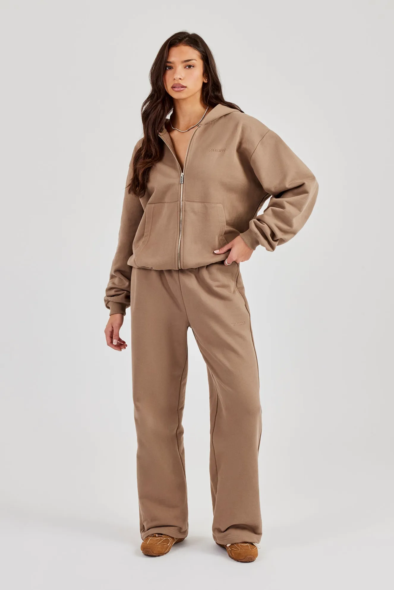 Cernucci Oversized Zip Through Hoodie - Taupe