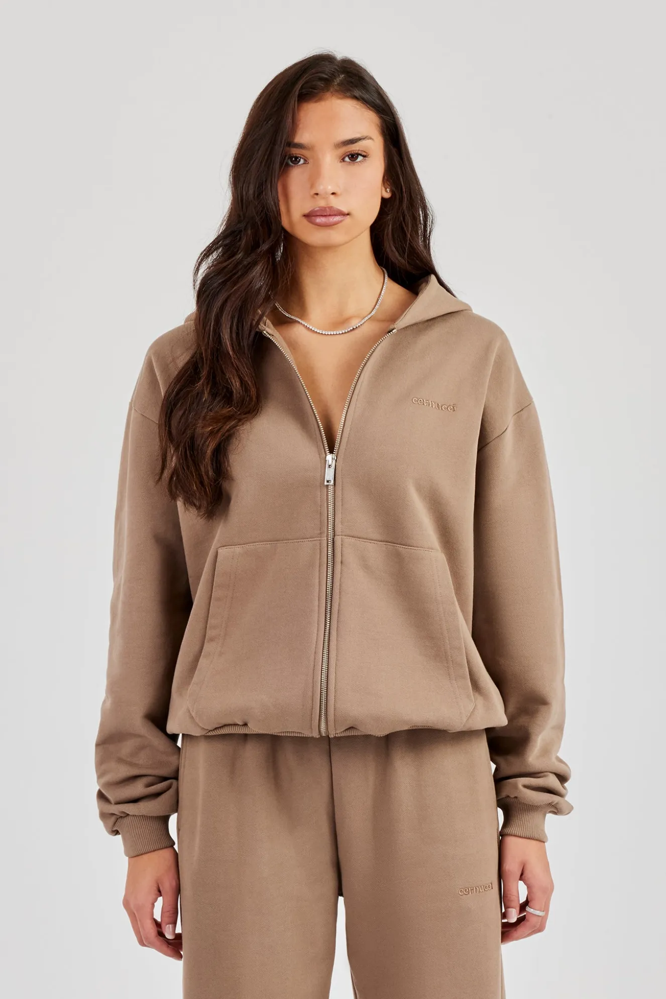 Cernucci Oversized Zip Through Hoodie - Taupe