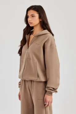 Cernucci Oversized Zip Through Hoodie - Taupe