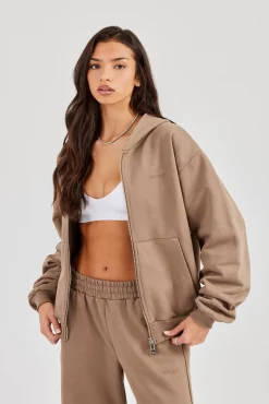 Cernucci Oversized Zip Through Hoodie - Taupe