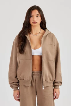 Cernucci Oversized Zip Through Hoodie - Taupe
