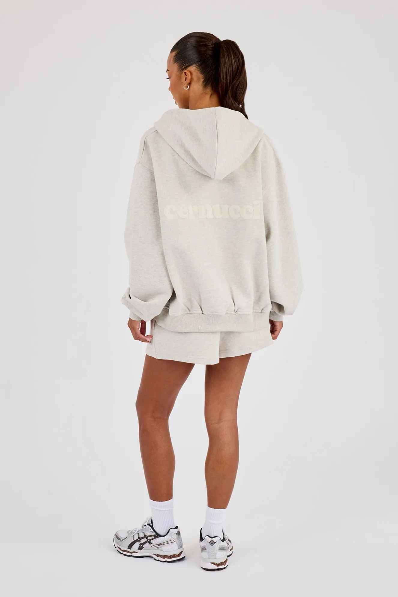 Cernucci Oversized Zip Through Hoodie & Embroidered Short Ash Grey