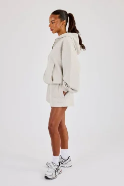 Cernucci Oversized Zip Through Hoodie & Embroidered Short  Ash Grey