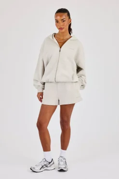 Cernucci Oversized Zip Through Hoodie & Embroidered Short Ash Grey