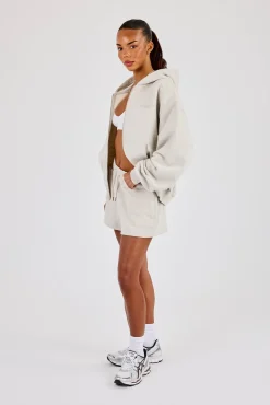 Cernucci Oversized Zip Through Hoodie & Embroidered Short Ash Grey