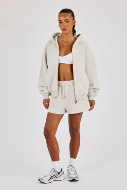 Cernucci Oversized Zip Through Hoodie & Embroidered Short Ash Grey