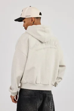 Cernucci Script Boxy Zip Through Hoodie - Ash Grey