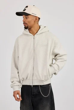 Cernucci Script Boxy Zip Through Hoodie - Ash Grey