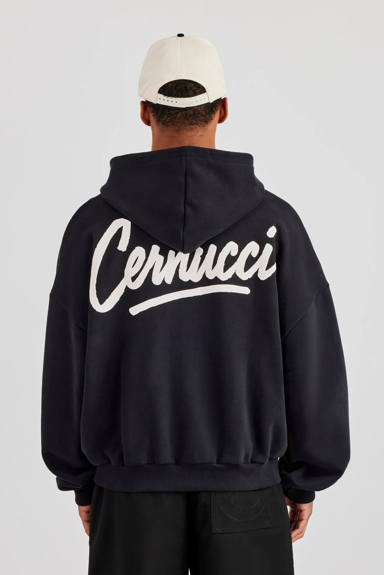 Cernucci Script Boxy Zip Through Hoodie - Black
