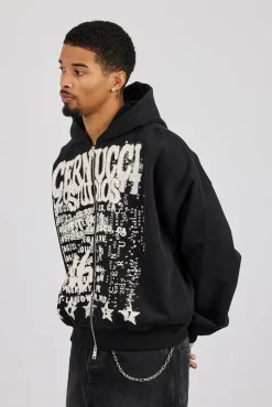 Cernucci Studios Text Print Zip Hoodie - Black