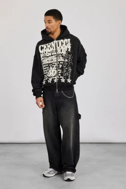 Cernucci Studios Text Print Zip Hoodie - Black