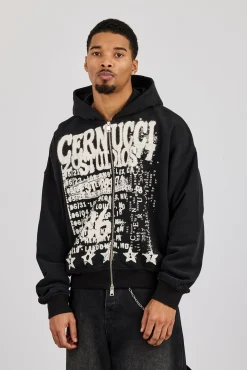 Cernucci Studios Text Print Zip Hoodie - Black