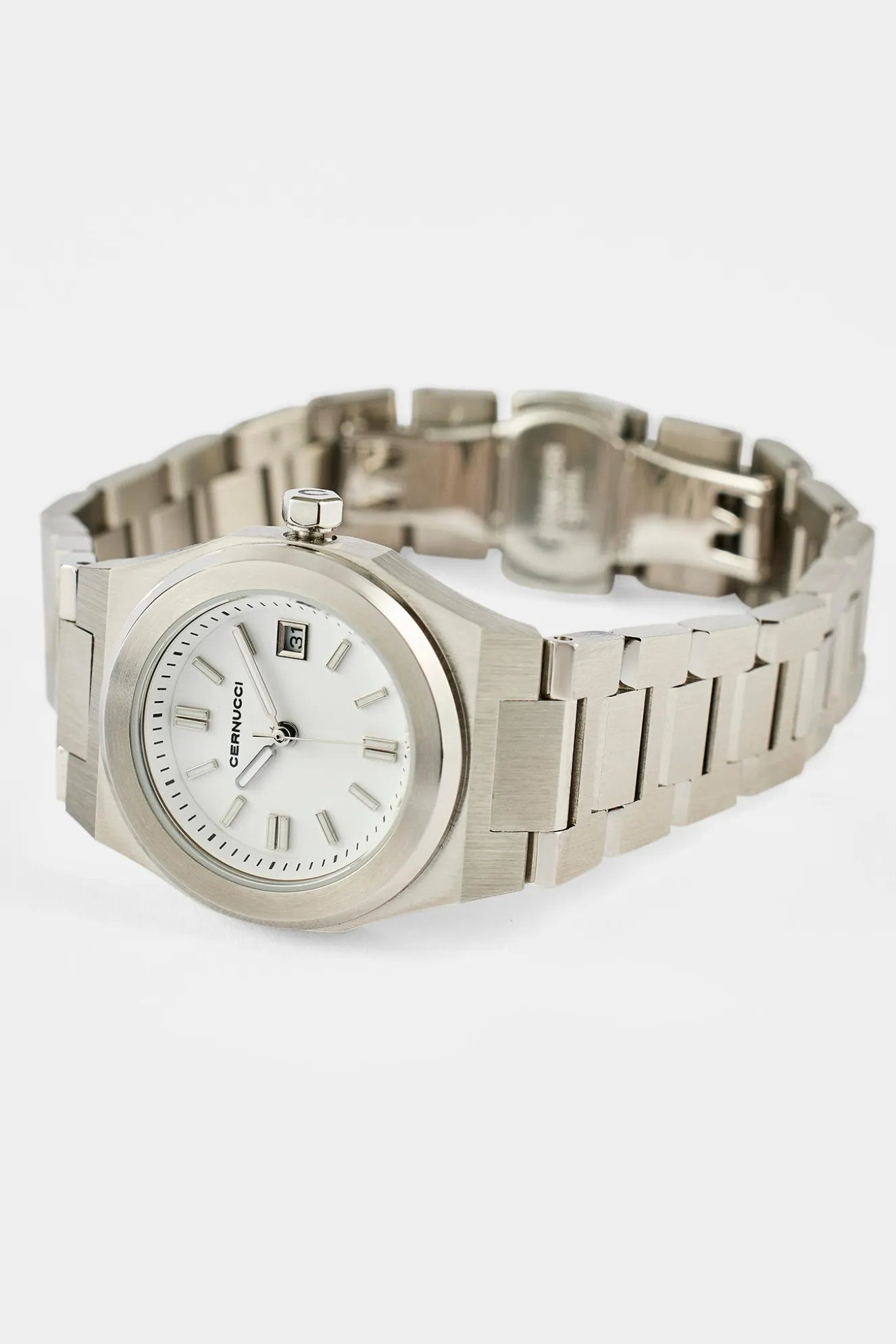 Cernucci White Dial Polished Watch - Silver