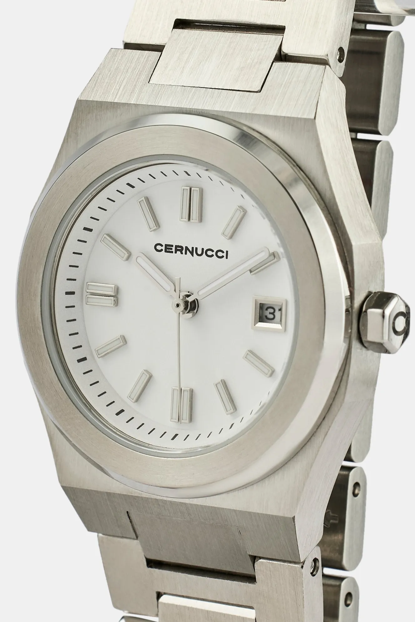 Cernucci White Dial Polished Watch - Silver