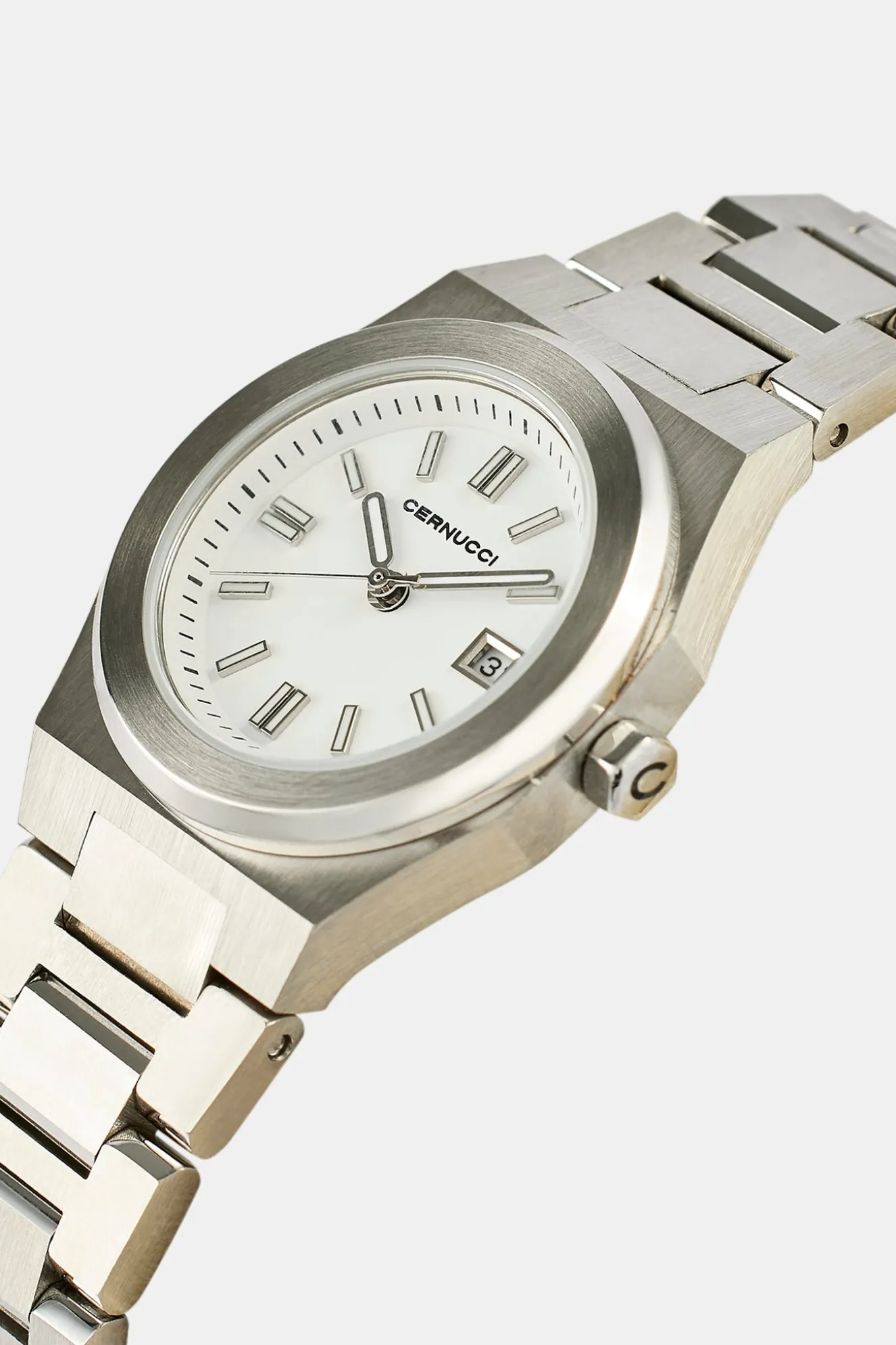 Cernucci White Dial Polished Watch - Silver