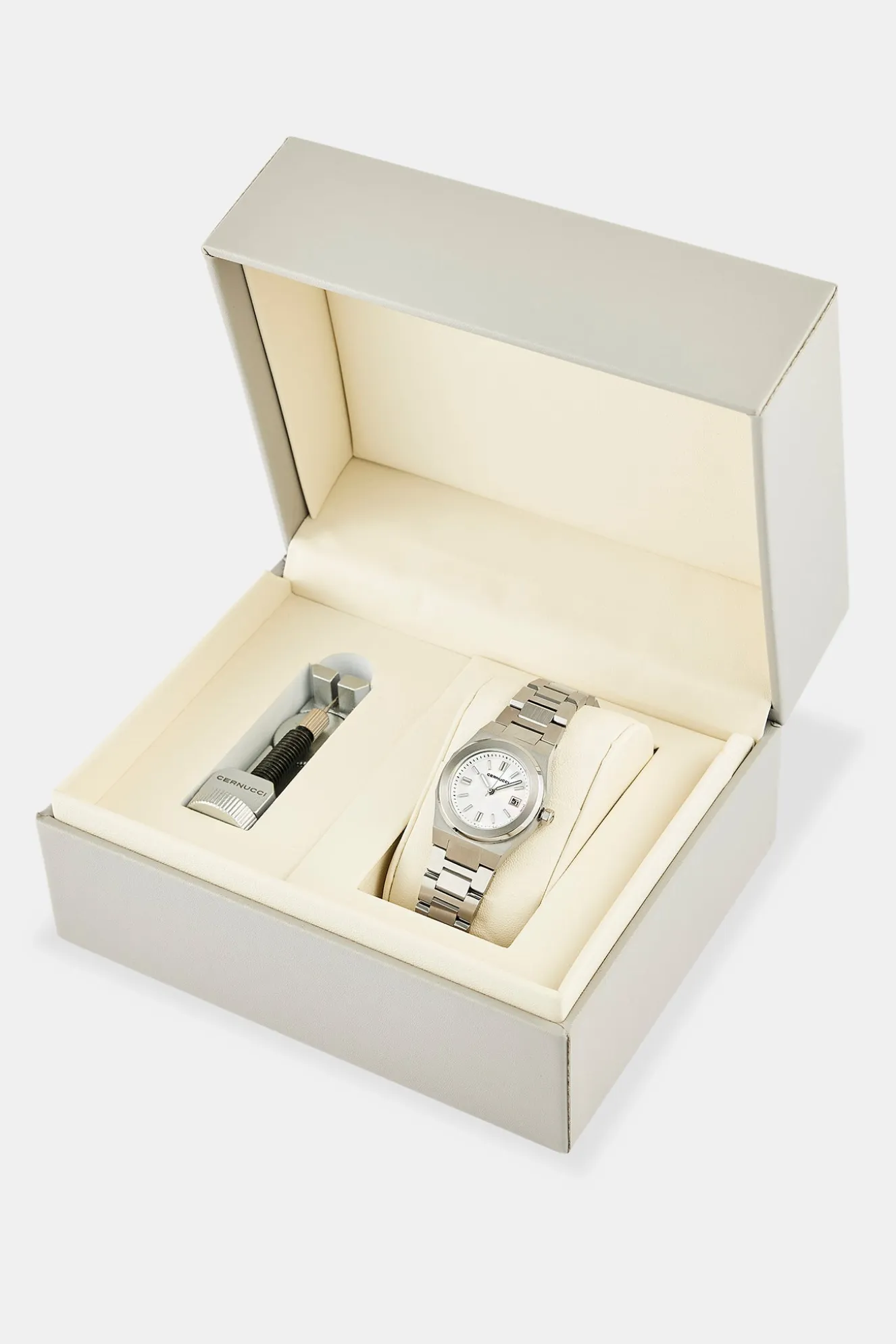 Cernucci White Dial Polished Watch - Silver