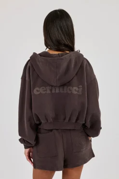 Cernucci Zip Through Cropped Hoodie - Coffee
