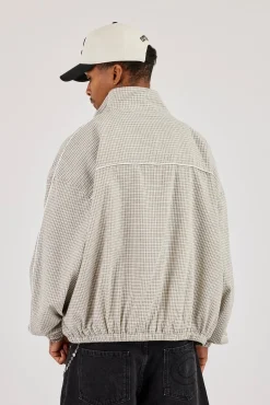 Check Funnel Neck Track Jacket With Piping - Off White