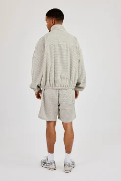 Check Funnel Neck Track Jacket & Short With Piping - Off White