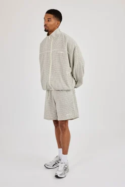 Check Funnel Neck Track Jacket & Short With Piping - Off White