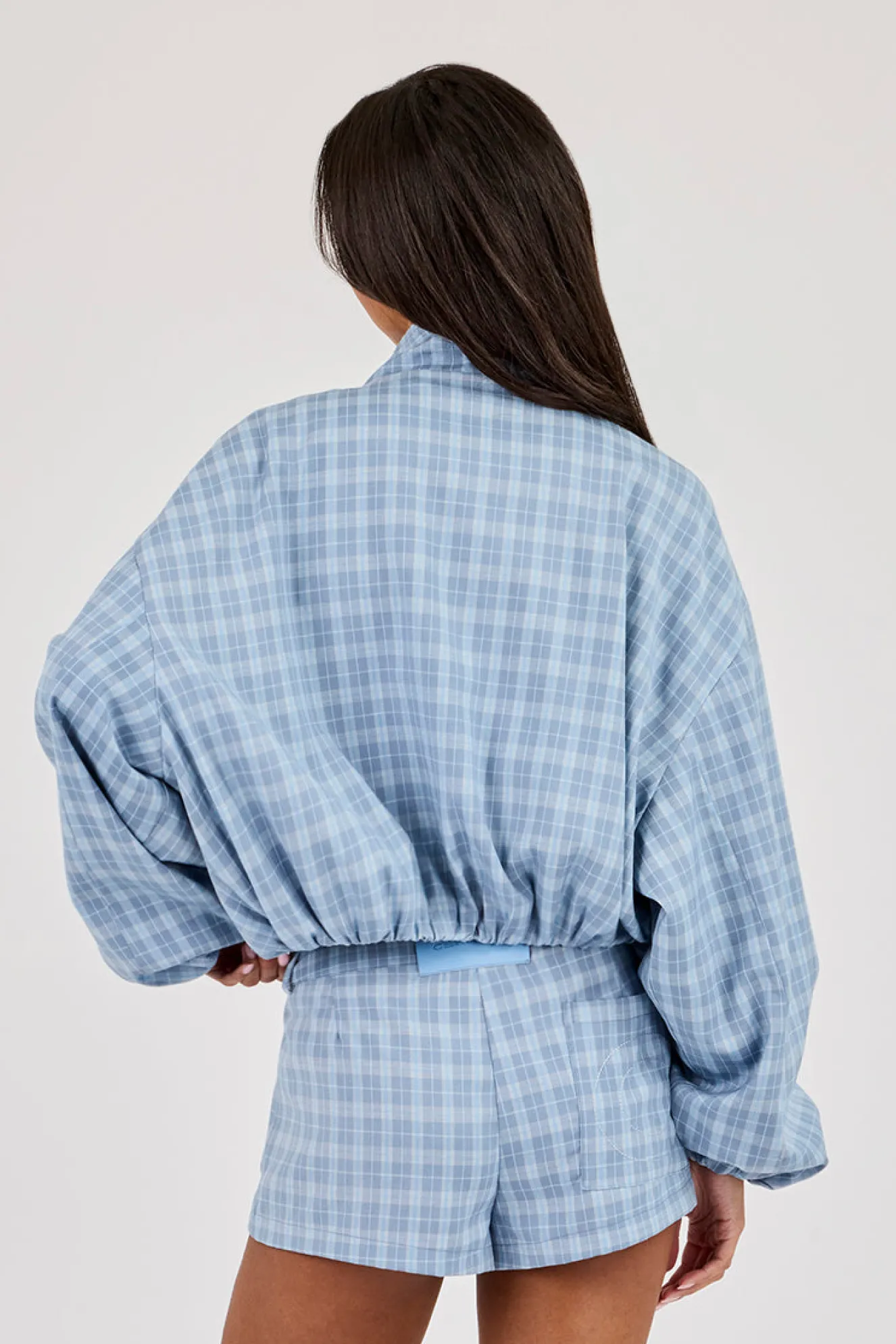 Check Funnel Neck Zip Jacket - Blue