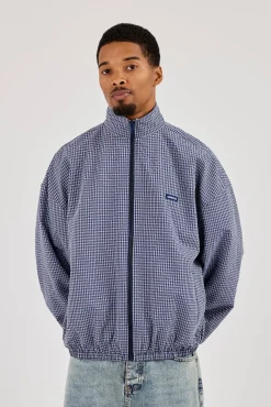Check Funnel Neck Zip Jacket - Navy