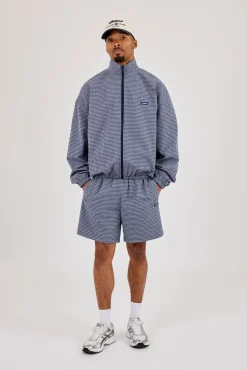 Check Funnel Neck Zip Jacket & Relaxed Check Short - Navy