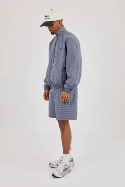 Check Funnel Neck Zip Jacket & Relaxed Check Short - Navy