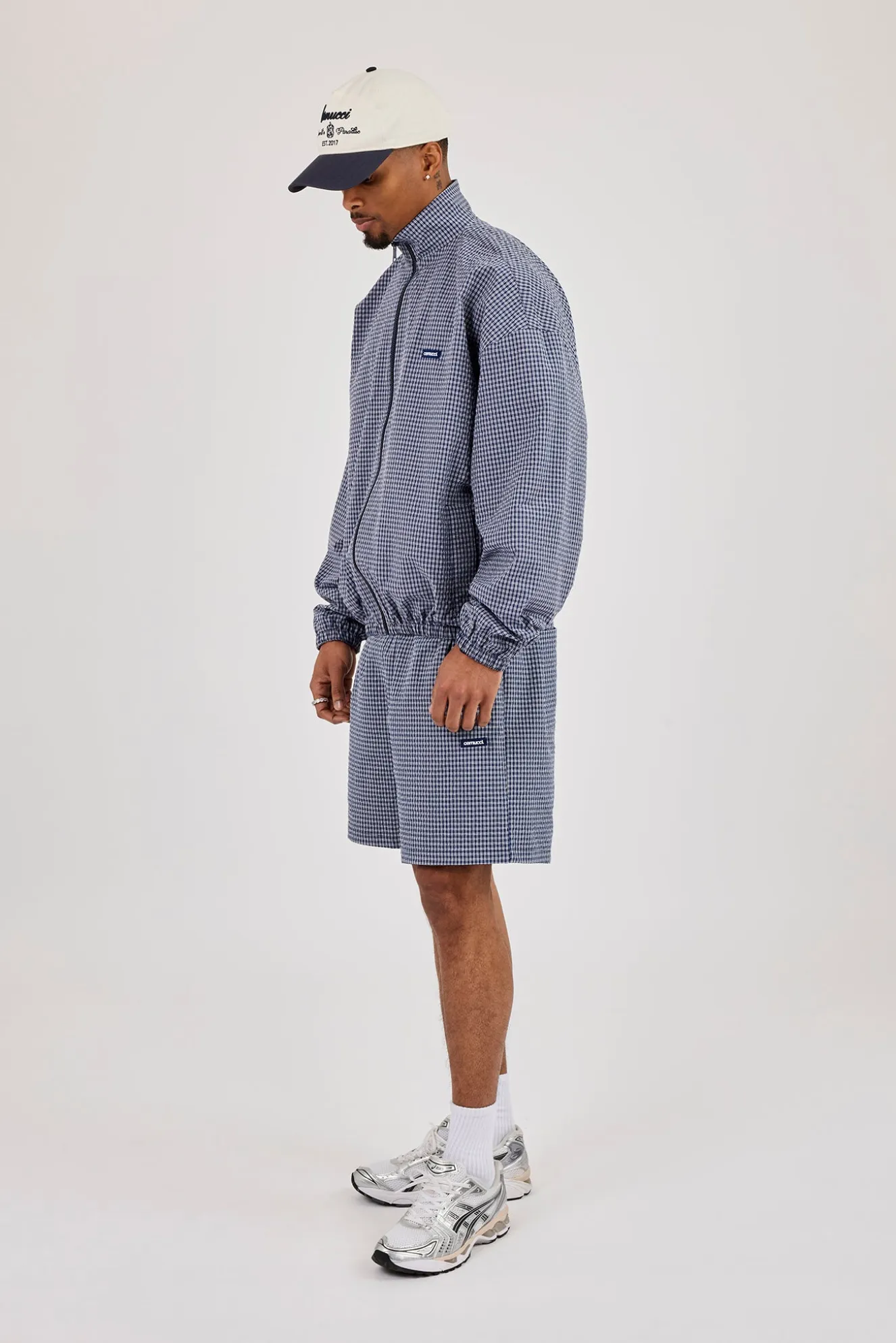 Check Funnel Neck Zip Jacket & Relaxed Check Short - Navy