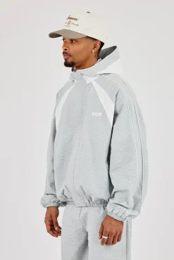 Check Panelled Hooded Windbreaker - Green