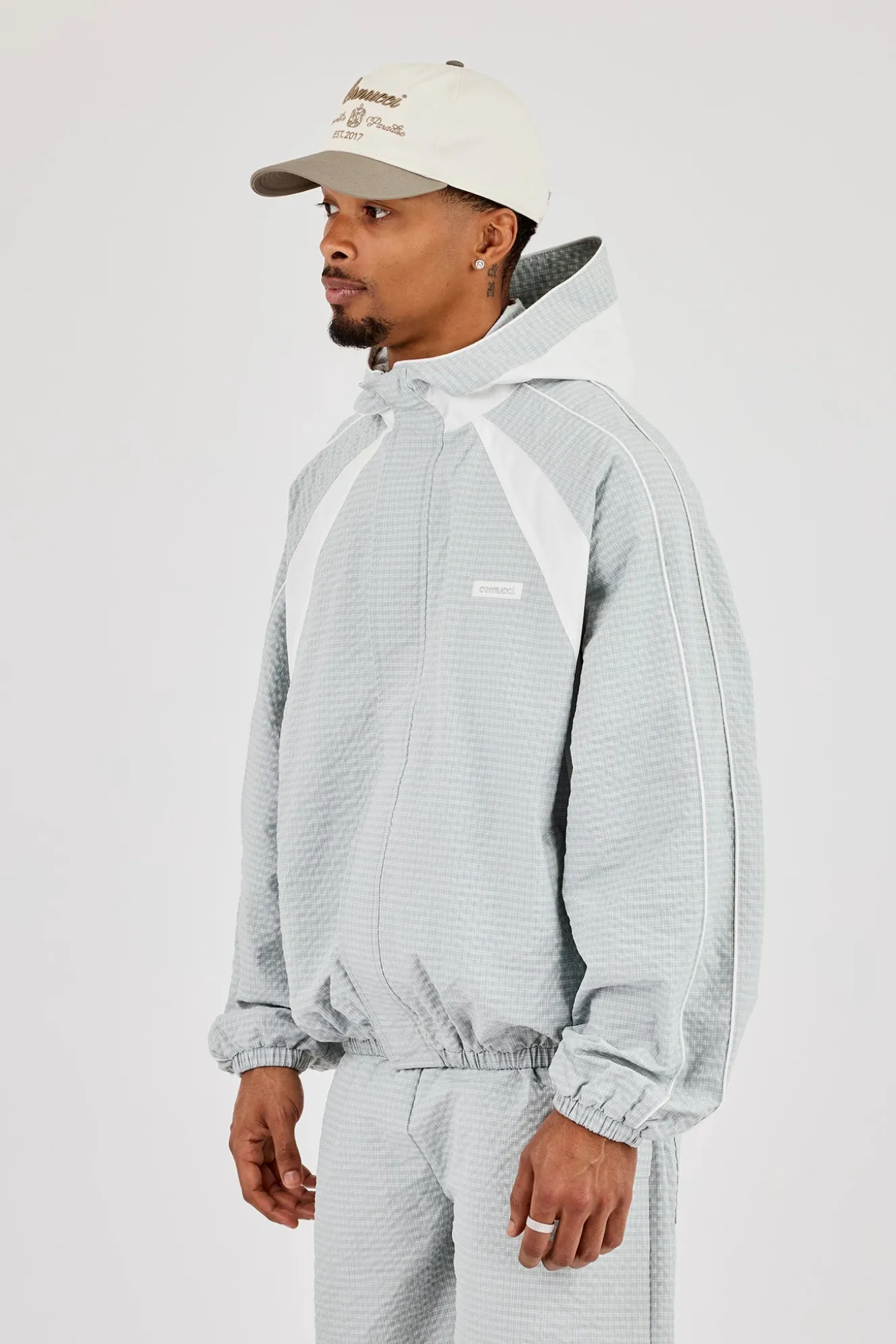 Check Panelled Hooded Windbreaker - Green