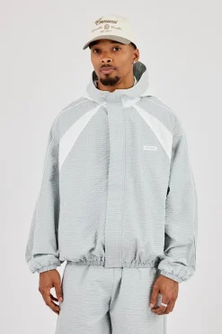 Check Panelled Hooded Windbreaker - Green