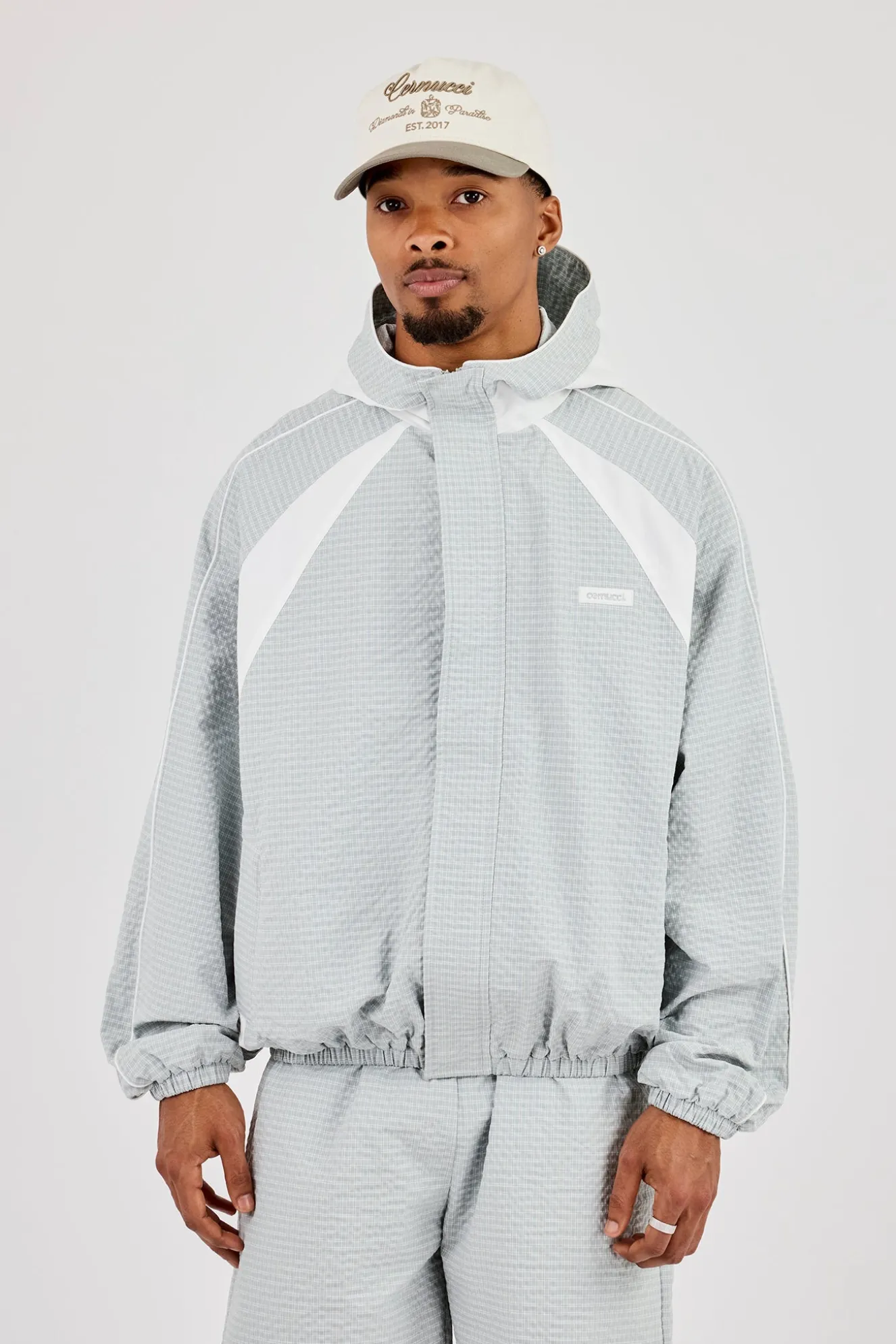 Check Panelled Hooded Windbreaker - Green