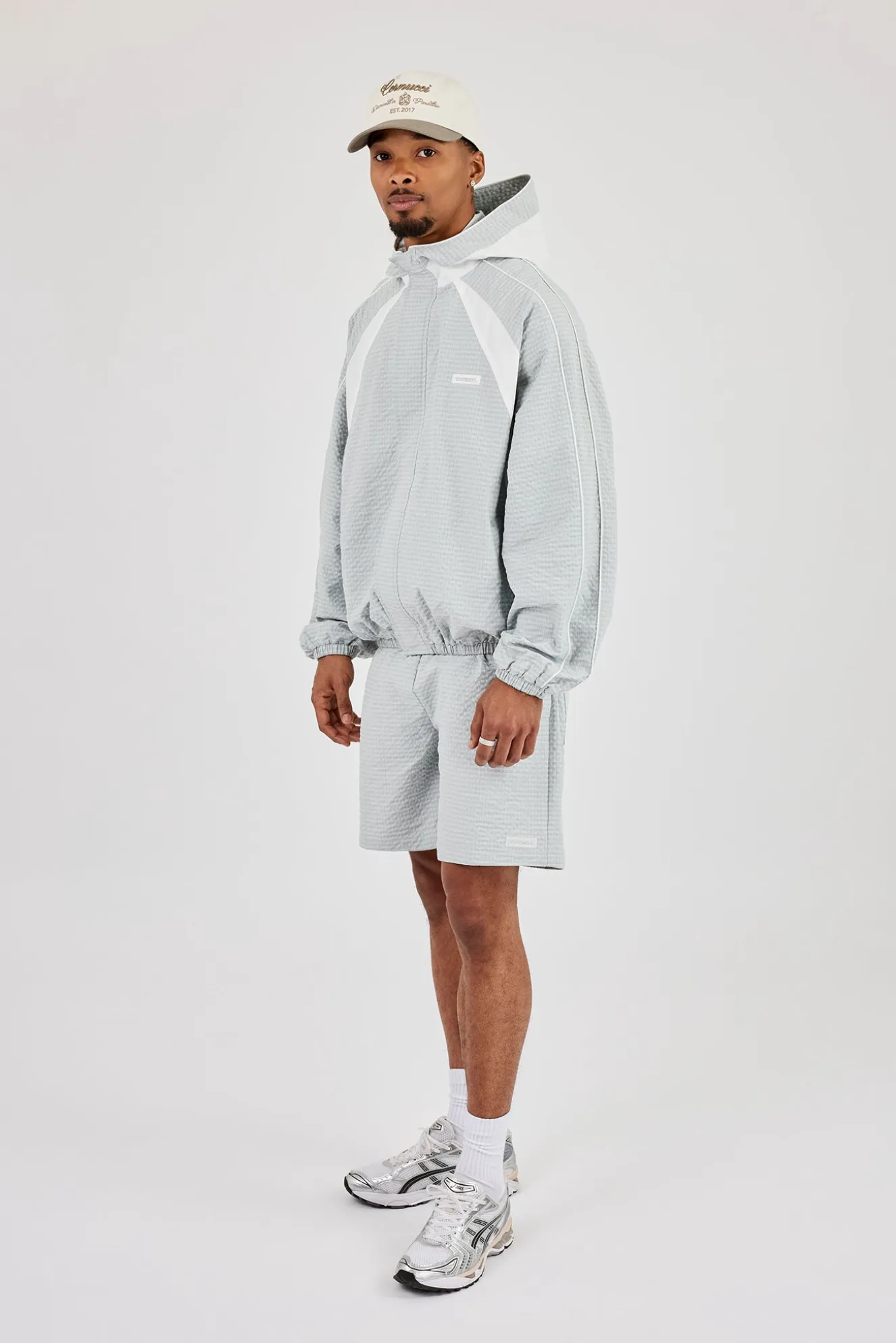 Check Panelled Hooded Windbreaker & Relaxed Short - Green