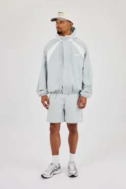 Check Panelled Hooded Windbreaker & Relaxed Short - Green